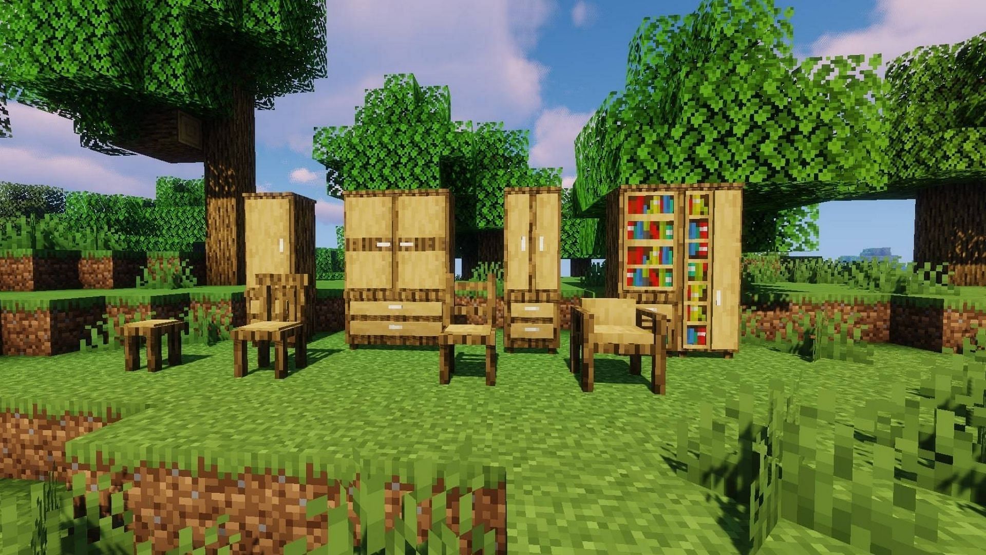 Macaw's Furniture is an extensive mod that adds various interior furniture blocks (Image via Mojang Studios || CurseForge/@sketch, @macaw)